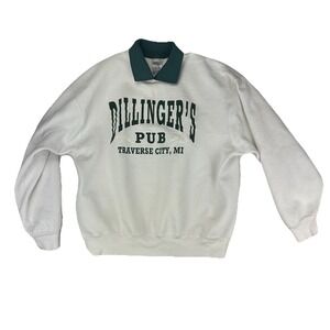 VTG Traverse City MI Pullover Collar XL Souvenir Dillingers Pub White Stained